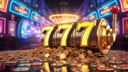 Casino slot machine triple sevens jackpot win gambling luck chance games golden coins wealth fortune