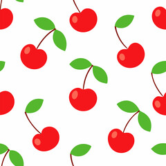 Beautiful cherry seamless vector pattern on white background.