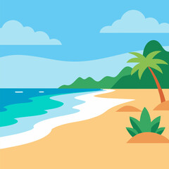 Fototapeta na wymiar Tropical beach with palm trees and sea background.