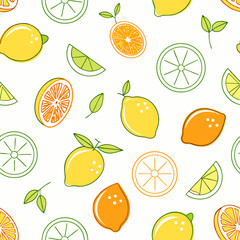 Seamless background with citrus fruits. Background with lemon.