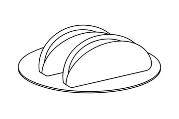 Two tacos on a plate line drawing illustration