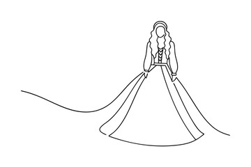 Elegant line drawing of a woman in a flowing gown