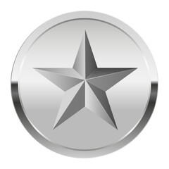 Silver award medal and star for sport and games