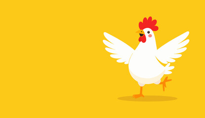 Cute Cartoon Chicken on a Yellow Background