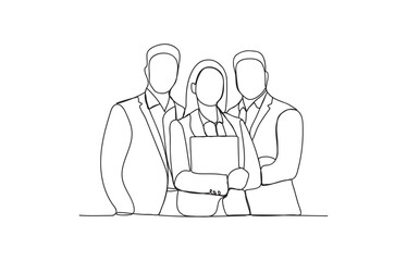 team of young people, one line drawing