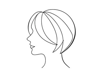 Elegant woman profile line drawing short hair minimalist art
