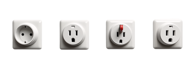 A set of four white electrical outlets