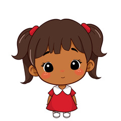 Obraz premium Cute cartoon girl in red dress isolated on white background