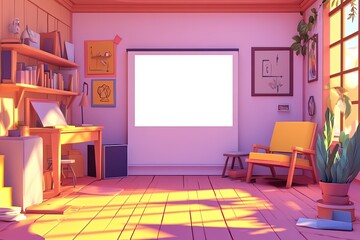 High Detail Visual of Low Poly Cartoon Room Interiors