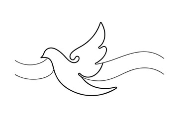 Simple line drawing of a dove in flight