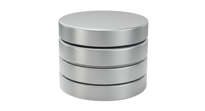 Isolated Metallic Silver Stacked Database Icon