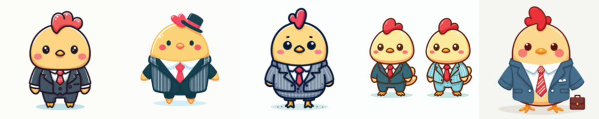 cute chicken vector wearing suit