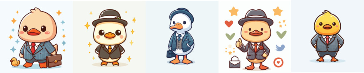 cute duck vector wearing suit