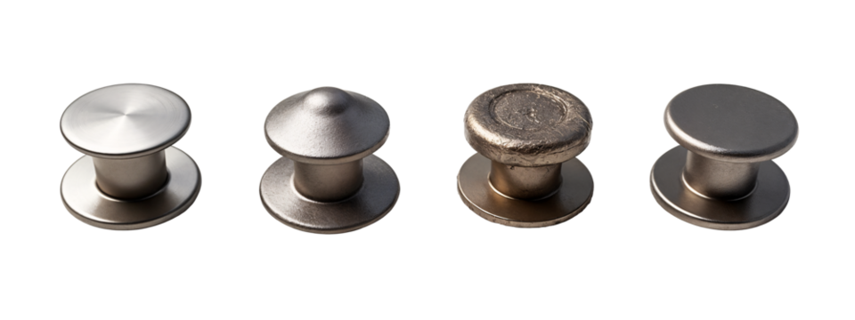 A set of four different types of metal knobs