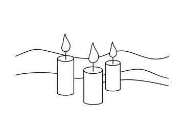 Three candles line drawing simple illustration