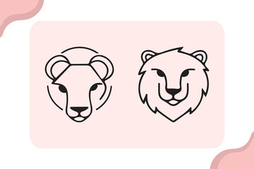 Stylized Lion Faces - Minimalist Vector Line Art for Creative Use
