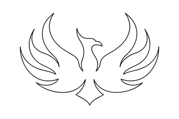 Elegant line drawing of a majestic phoenix bird