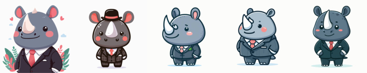 cute rhino vector wearing suit
