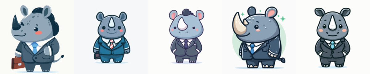 cute rhino vector wearing suit