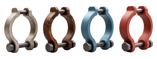 A set of four different colored metal horseshoes