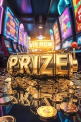 Jackpot slot machine casino game win prize money gambling vegas luck chance golden coins winning now spin