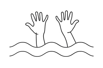 Obraz premium Line drawing of hands reaching from water needing help