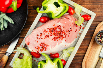Fresh tasty raw meat pieces.