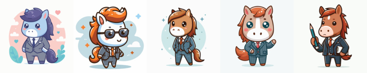 cute horse vector wearing suit
