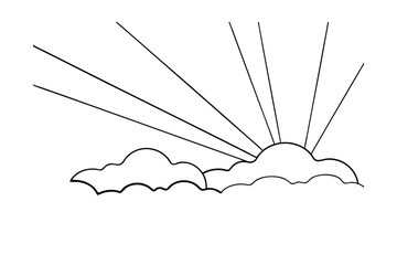 Simple line drawing sunrise sun rays clouds sky