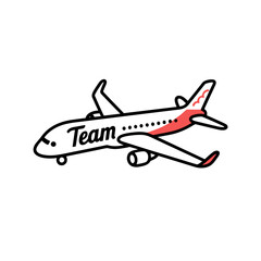 Airplane with 'Team' logo in minimal design on white background  