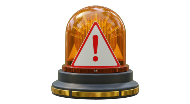 Isolated Amber Emergency Siren with Exclamation Mark Sign