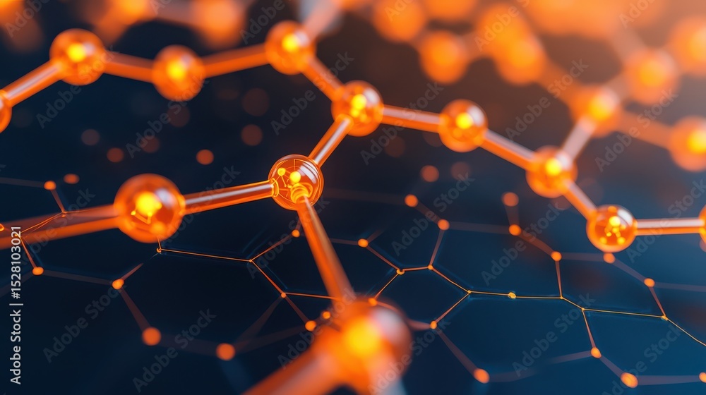 Aufkleber a close-up digital drawing of an interconnected molecular network with glowing orange nodes and link