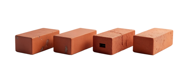 A group of four red bricks sitting next to each other.