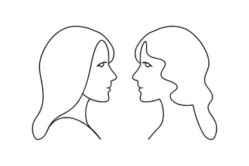 Two women face to face line drawing minimalist art