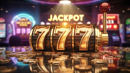 Jackpot triple sevens slot machine casino gambling winning luck vegas game chance play risk win prize money gold