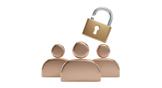 Isolated Three People with Padlock Overhead for Security
