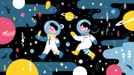 Children's Cartoon Flat illustration cute kids astronaut
