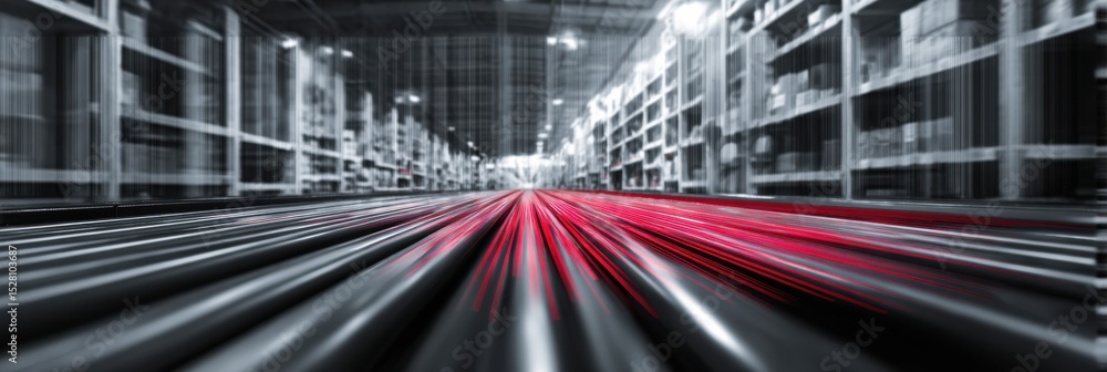 Poster Blurred Barcode Scanner Failure With Red Line Indicating Disruption in Warehouse Operations and Empty Section Above