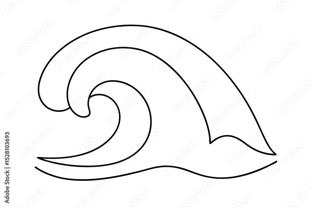 Poster single line drawing of an ocean wave curl