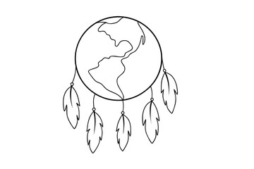Earth dreamcatcher line drawing native american style