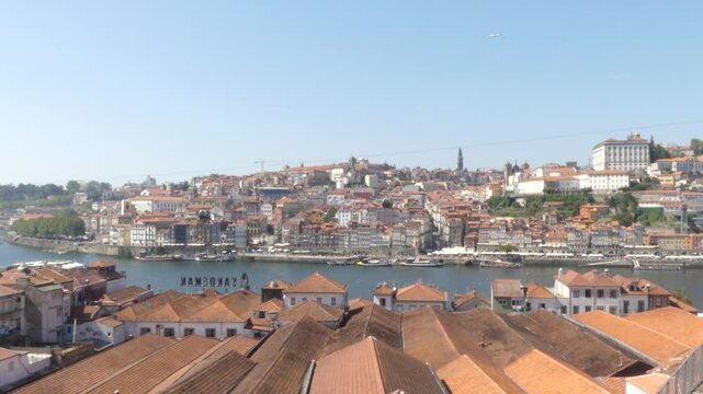 Wide Shot of Douro River and Cityscape of Porto, Portugal