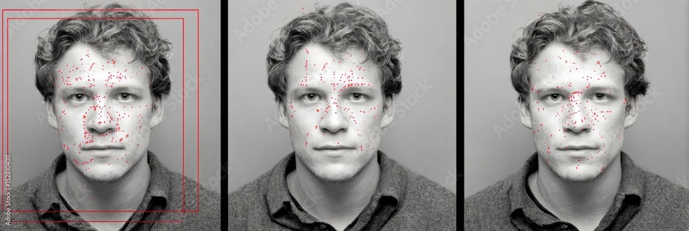 Poster Facial Recognition Technology Fails With Flickering Outlines and Partial Clarity in Top Section of Face