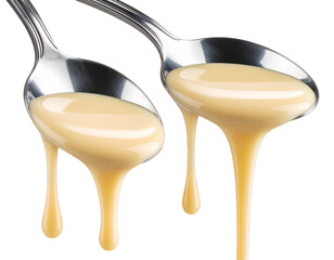 Spoons with Drizzling Condensed Milk, Transparent White Cutout