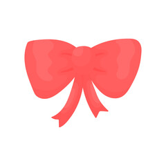 Red festive bow. Element of the holiday. Decoration for a gift.