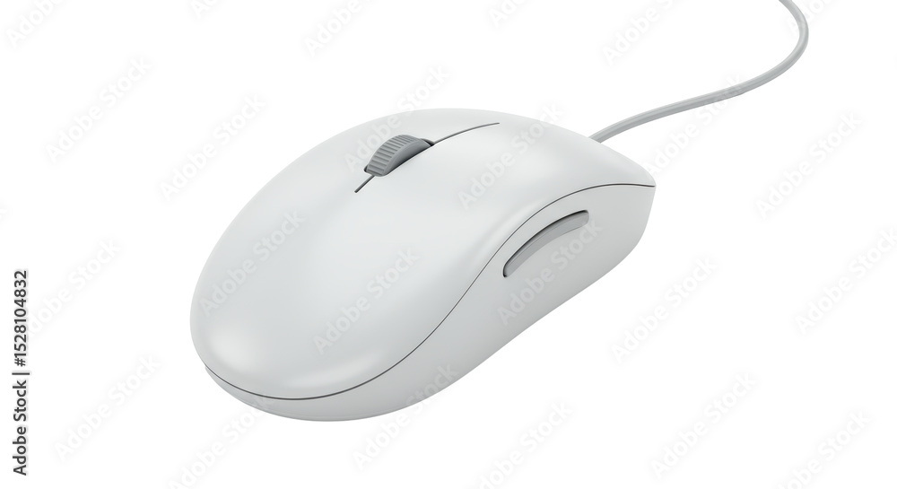Poster isolated white computer mouse with gray buttons and cable