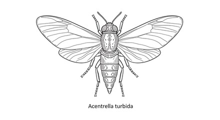 Detailed Black and White Illustration of Acentrella Turbida Insect Anatomy