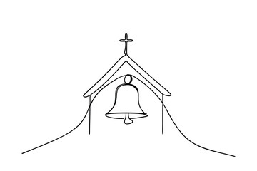 Simple line drawing church bell tower cross