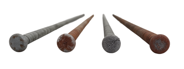 A set of three rusty nails