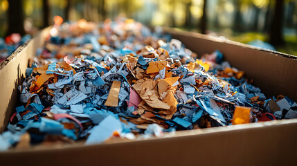 Cardboard Box Filled with Shredded Paper - Recycling and Data Security Concept