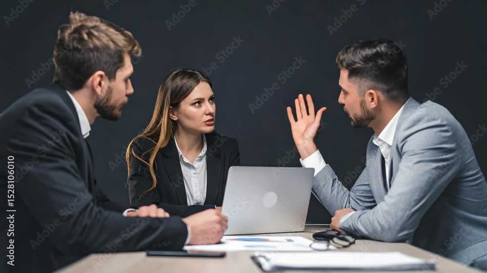 Poster negotiation dynamics: a professional scene capturing an intense negotiation between colleagues, each